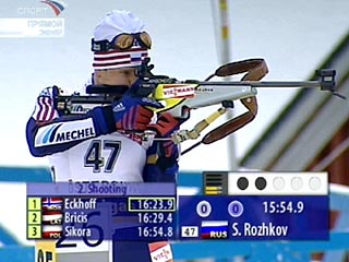 Биатлон. Сергей Рожков на рубеже. Победителем гонки останется Стиан Экхофф