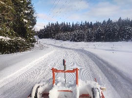 Подготовка лыжной трассы в ГАБО снегоходом «Arctic Cat» с прицепным устройством «ГАБОША». Февраль 2024г.