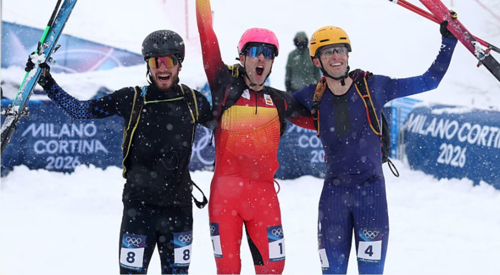 Призеры мужского спринта в ски-альпинизме:Никита Филиппов (Россия), Ориоль Кардона Колль (Испания), Тибо Ансельме (Франция)