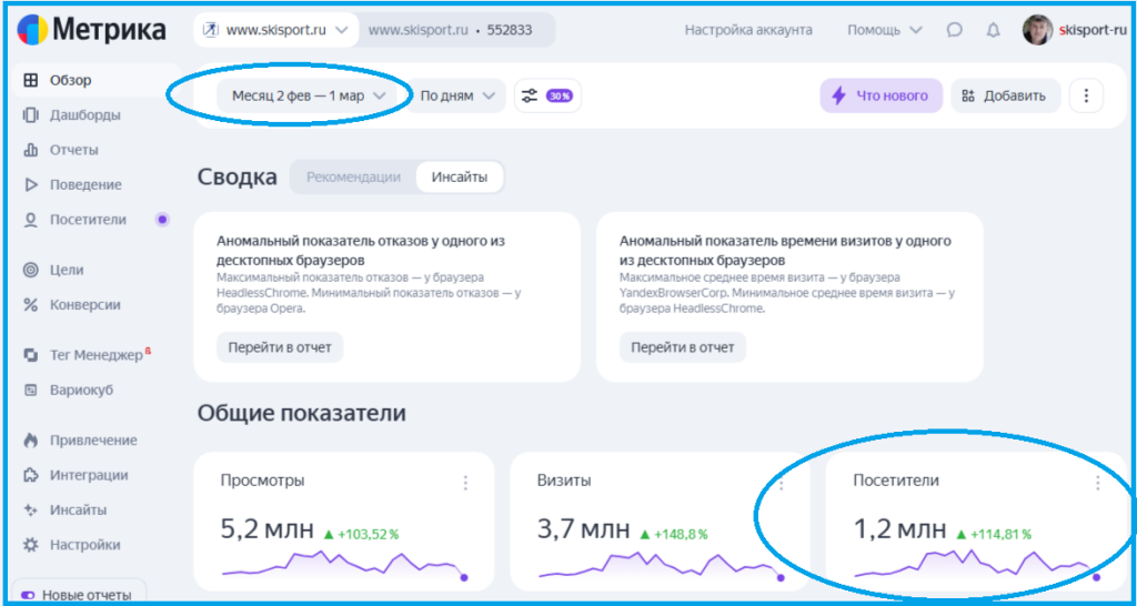 Яндекс-Метрика насчитала нам 1,2 млн за февраль. 