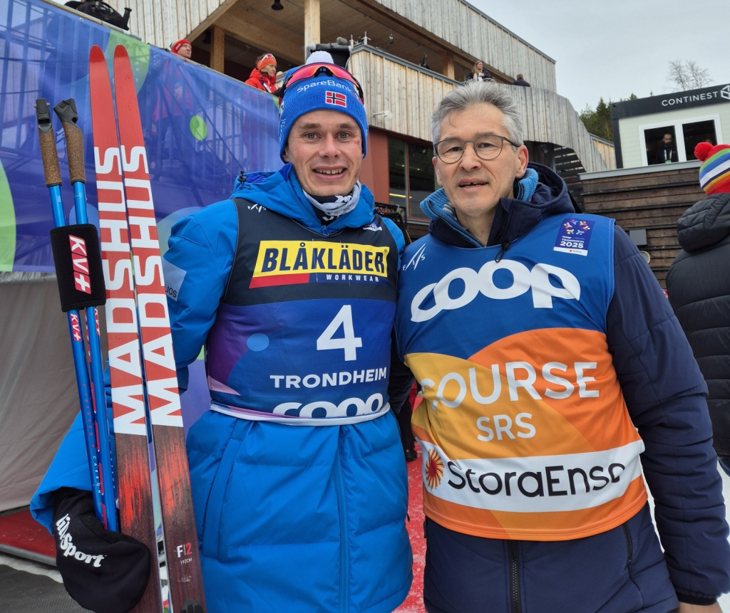 С чемпионом мира, победителем Тур де Ски 2024 года, обладателем Кубка мира Харальдом Амундсеном, выступающим с лыжными палками KV+.